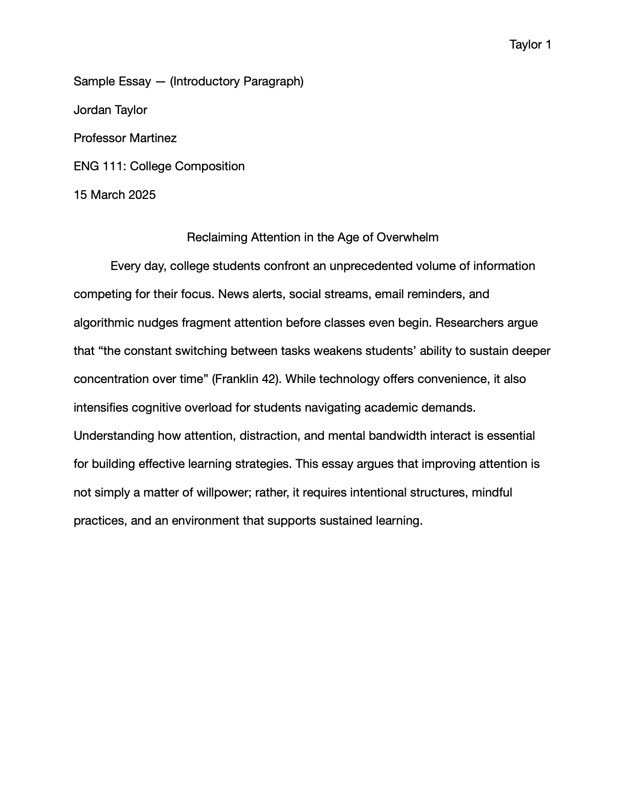 Essay page with introduction paragraph